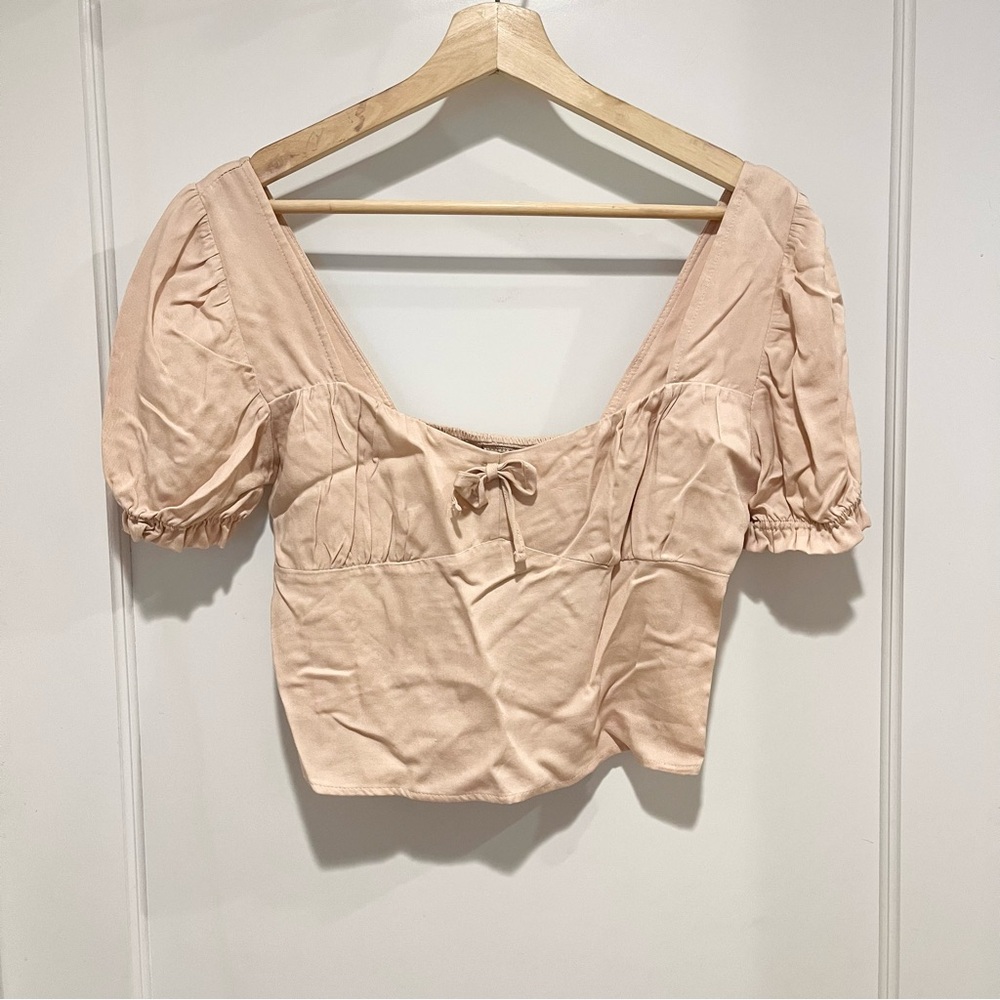Urban Outfitters Light Pink Puff Sleeve Corset Style Crop Top S